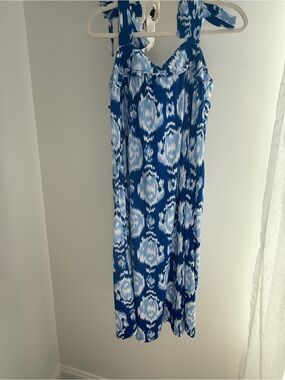 crown & ivy Blue and White Tie-Shoulder Midi Dress